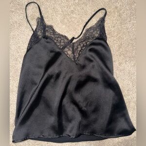 House of Harlow 1960 Black Lace Trim Satin Camisole Cropped Sexy Tank Size XS